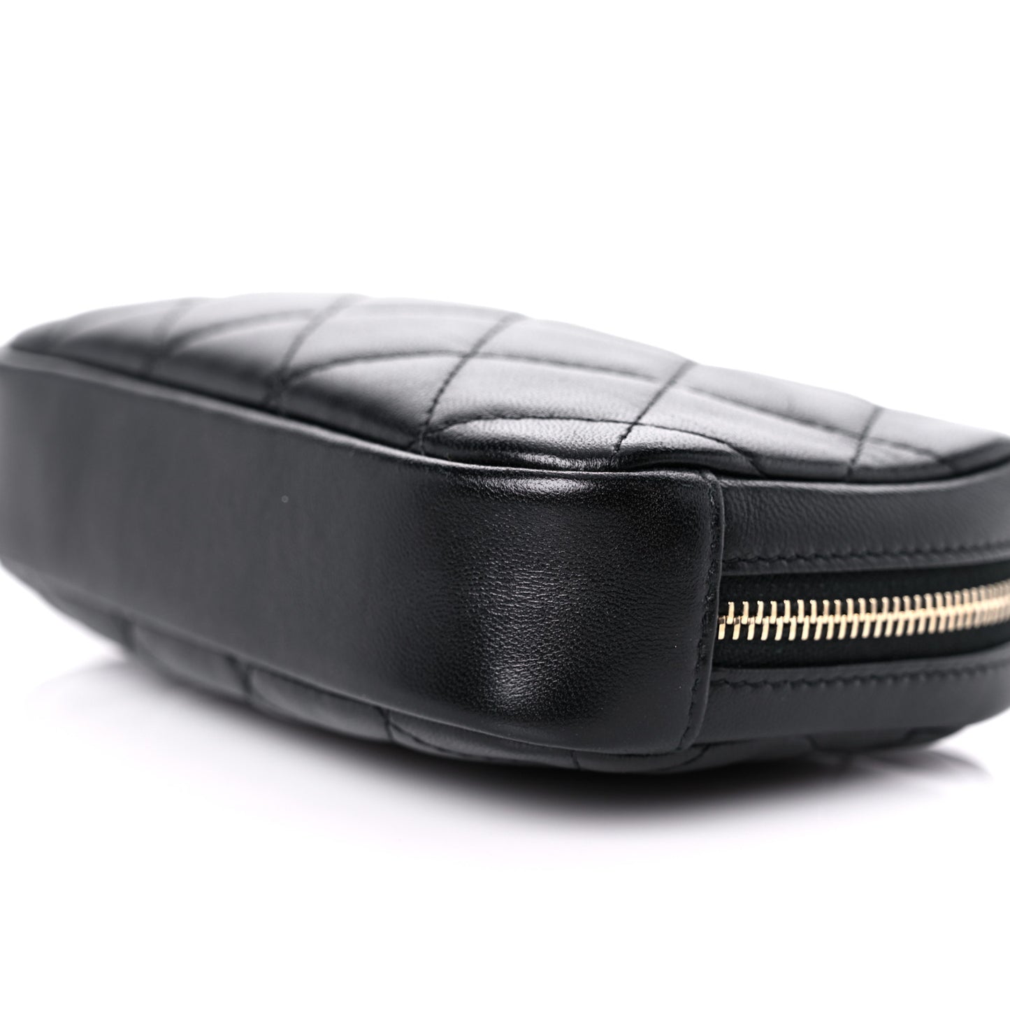 Lambskin Quilted Small Curvy Pouch Cosmetic Case Black