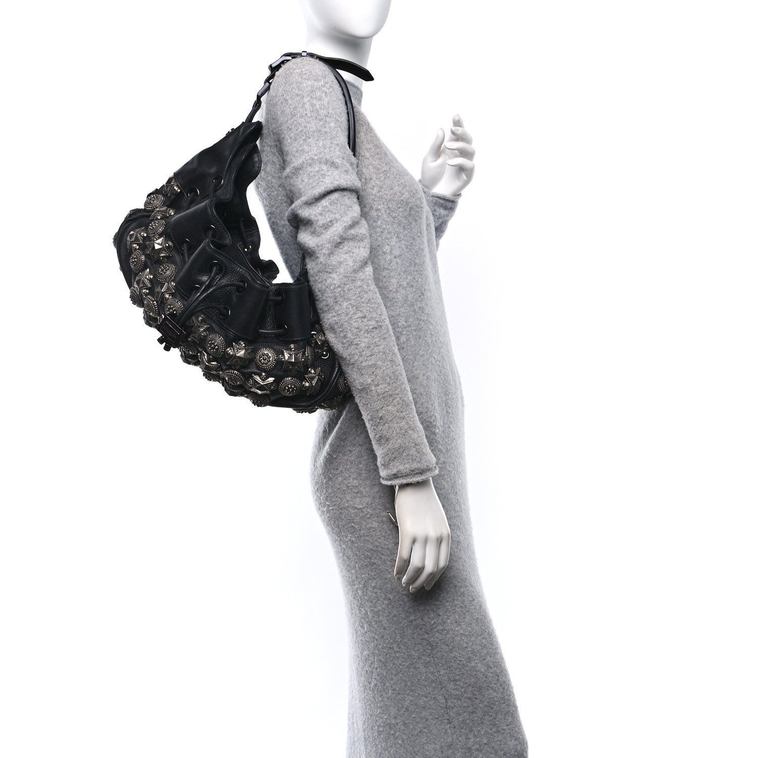 Burberry Calfskin Mason Warrior Studded Hobo Black 2 of 14