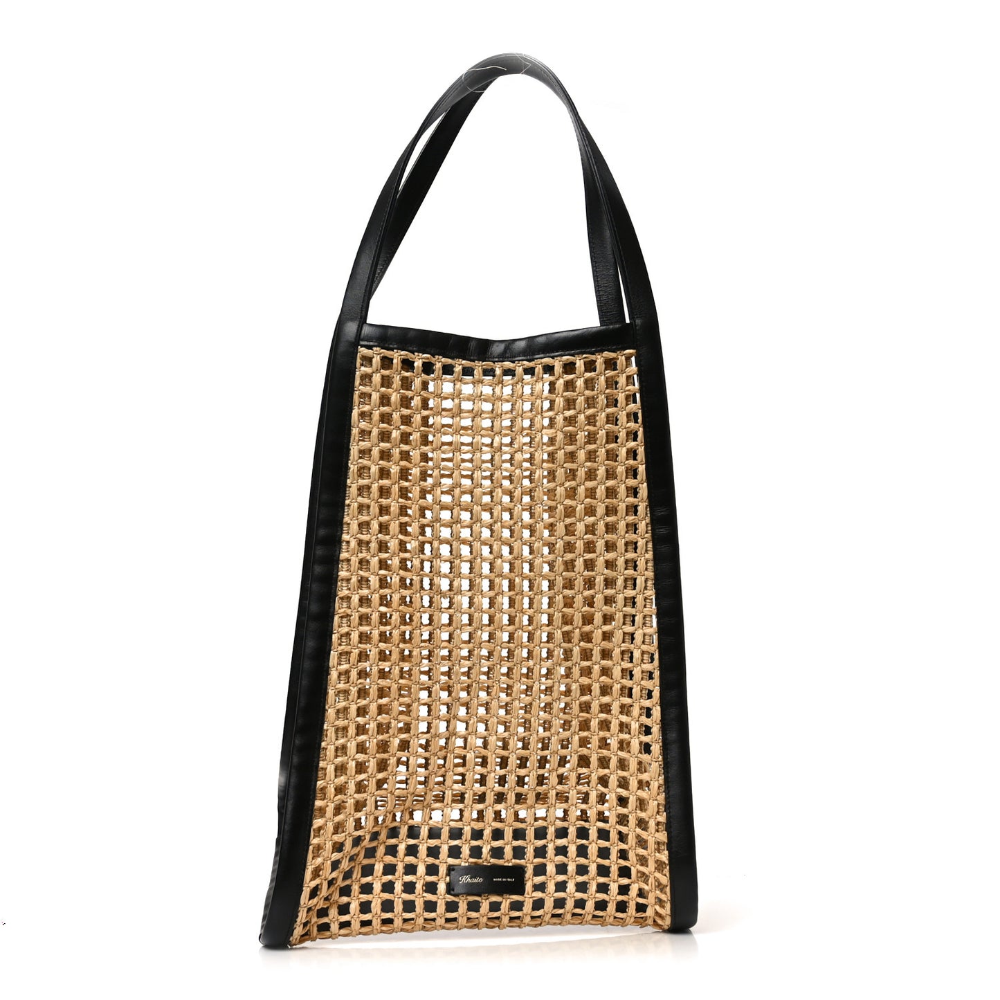 Raffia Calfskin June Cutout Palm Tote Natural Black