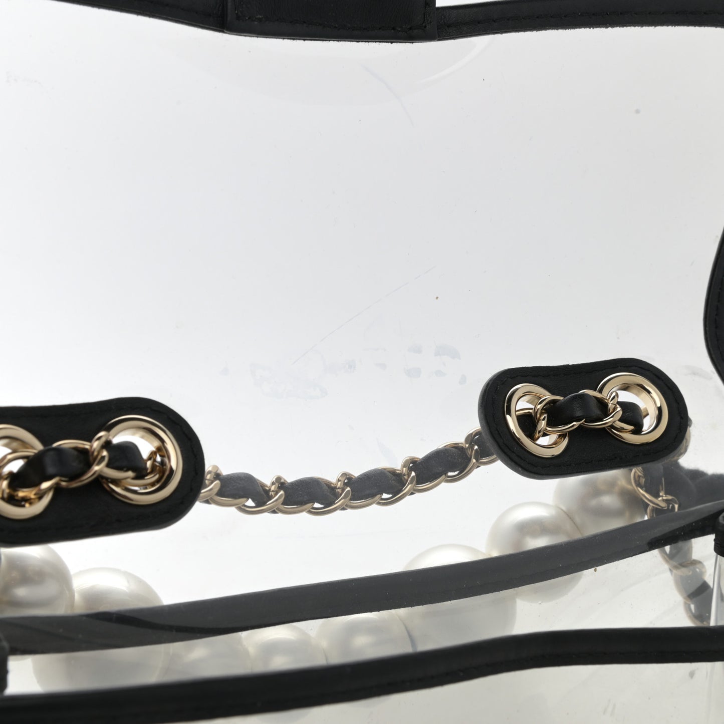 Lambskin PVC Sand By The Sea Flap With Pearl Strap Black