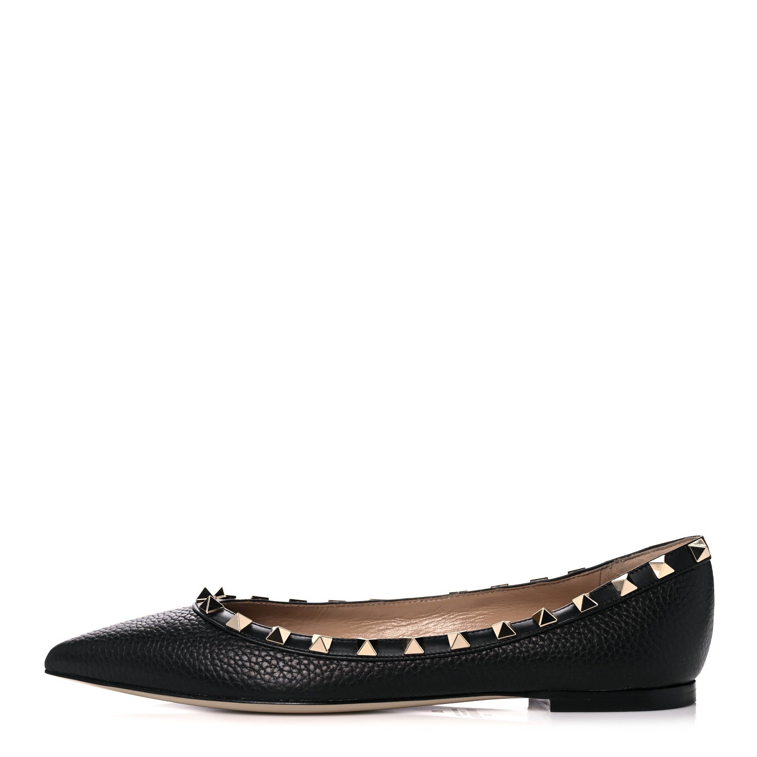Valentino Garavani Pebbled Calfskin Rockstud Ballerina Flats 37 Black 1 of 13