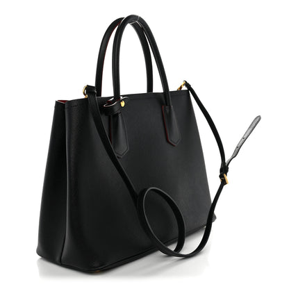 Prada Saffiano Cuir Medium Double Bag Black Fuoco 3 of 9