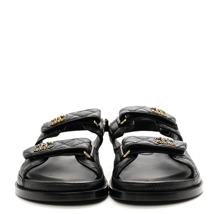 Chanel Grained Calfskin Velcro Dad Sandals 39.5 Black 2 of 18