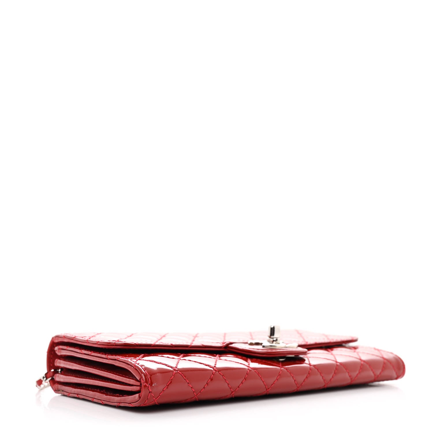 Chanel Patent Calfskin Quilted Brilliant East West Flap Clutch Red 4 of 12