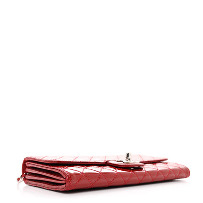 Chanel Patent Calfskin Quilted Brilliant East West Flap Clutch Red 4 of 12