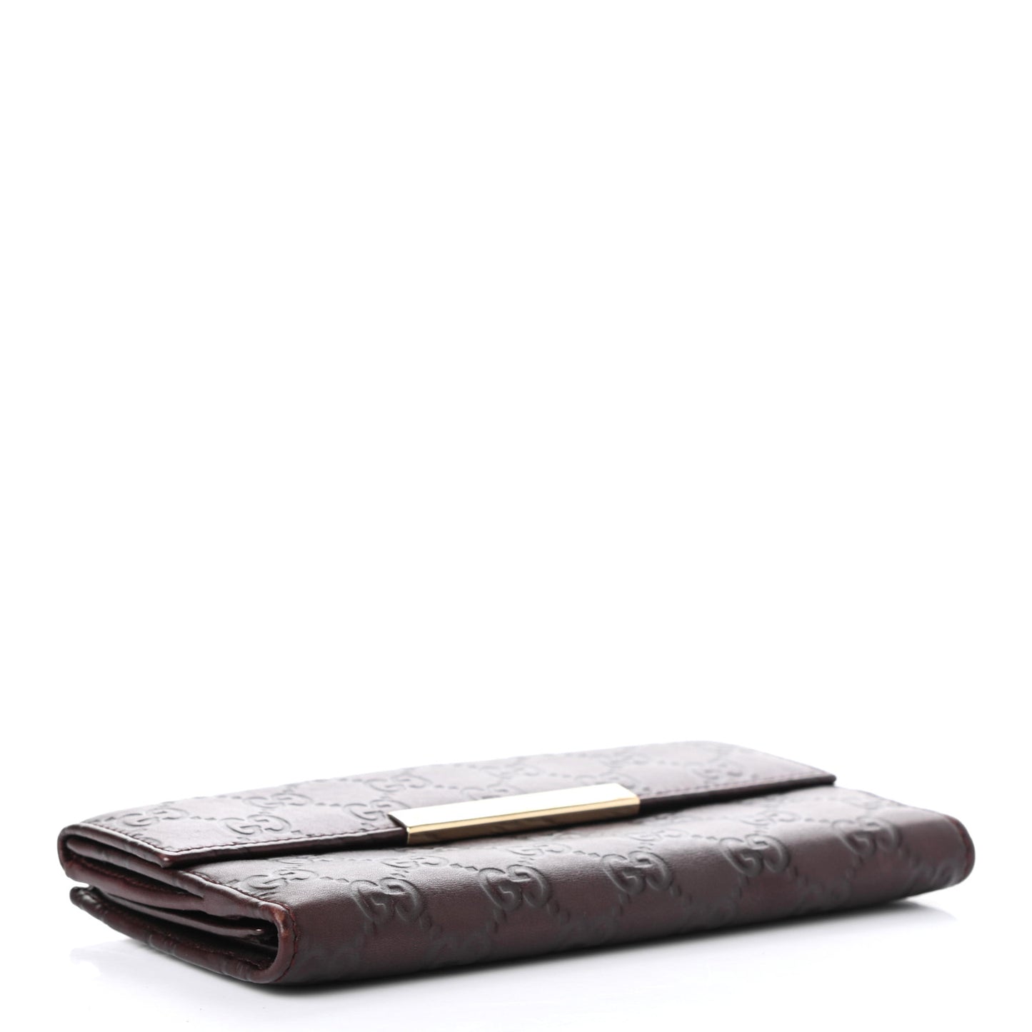 Guccissima Margaux Calfskin Metal Bar Continental Flap Wallet Chocolate