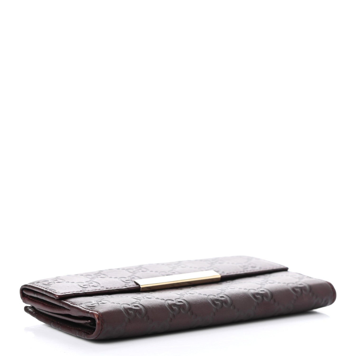 Gucci Guccissima Margaux Calfskin Metal Bar Continental Flap Wallet Chocolate 4 of 7