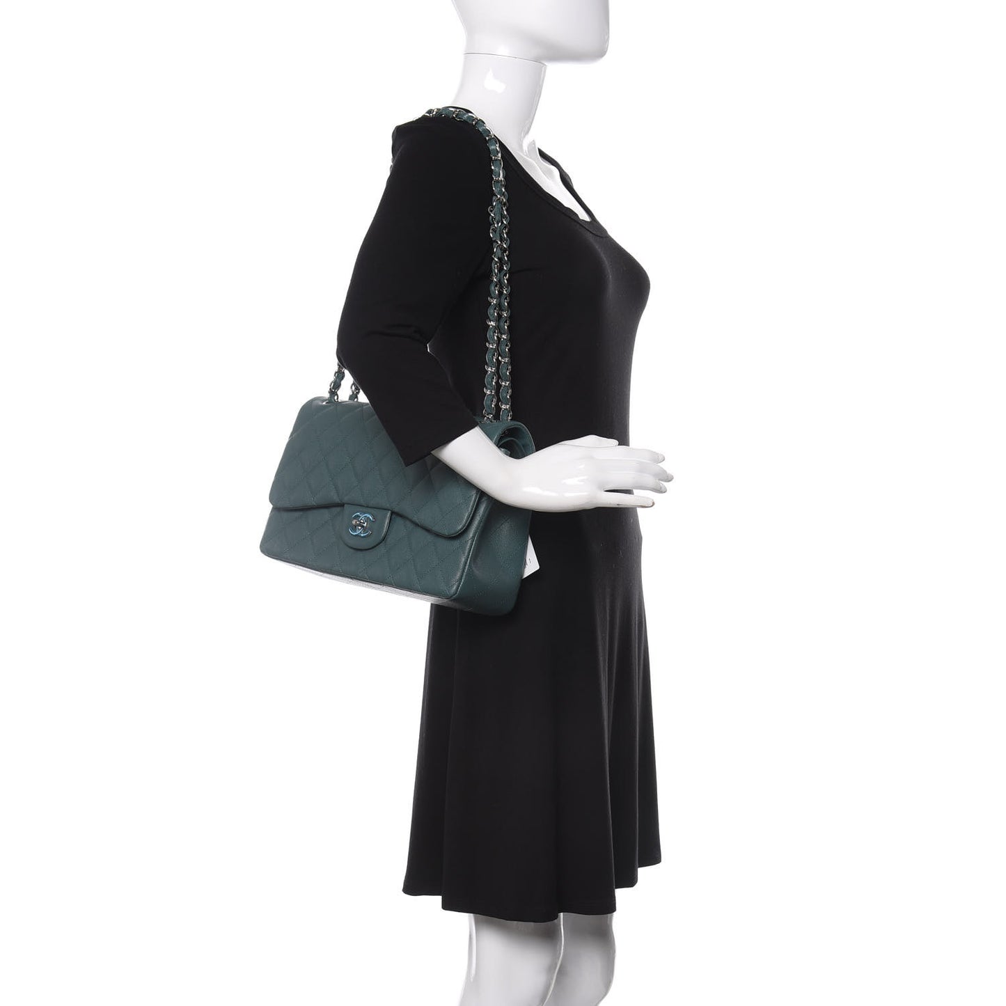 Caviar Quilted Jumbo Double Flap Dark Turquoise