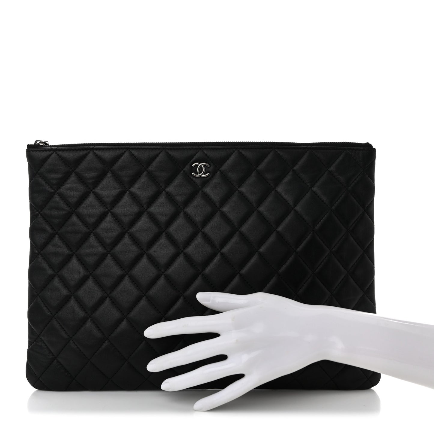 Lambskin Quilted Large Cosmetic Case Black