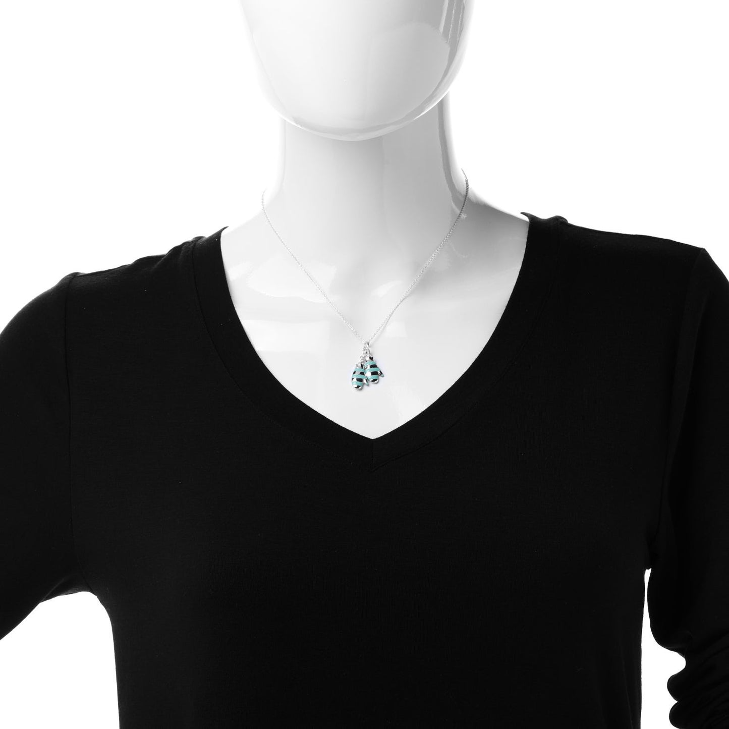 Sterling Silver Enamel Mittens Charm Necklace Blue