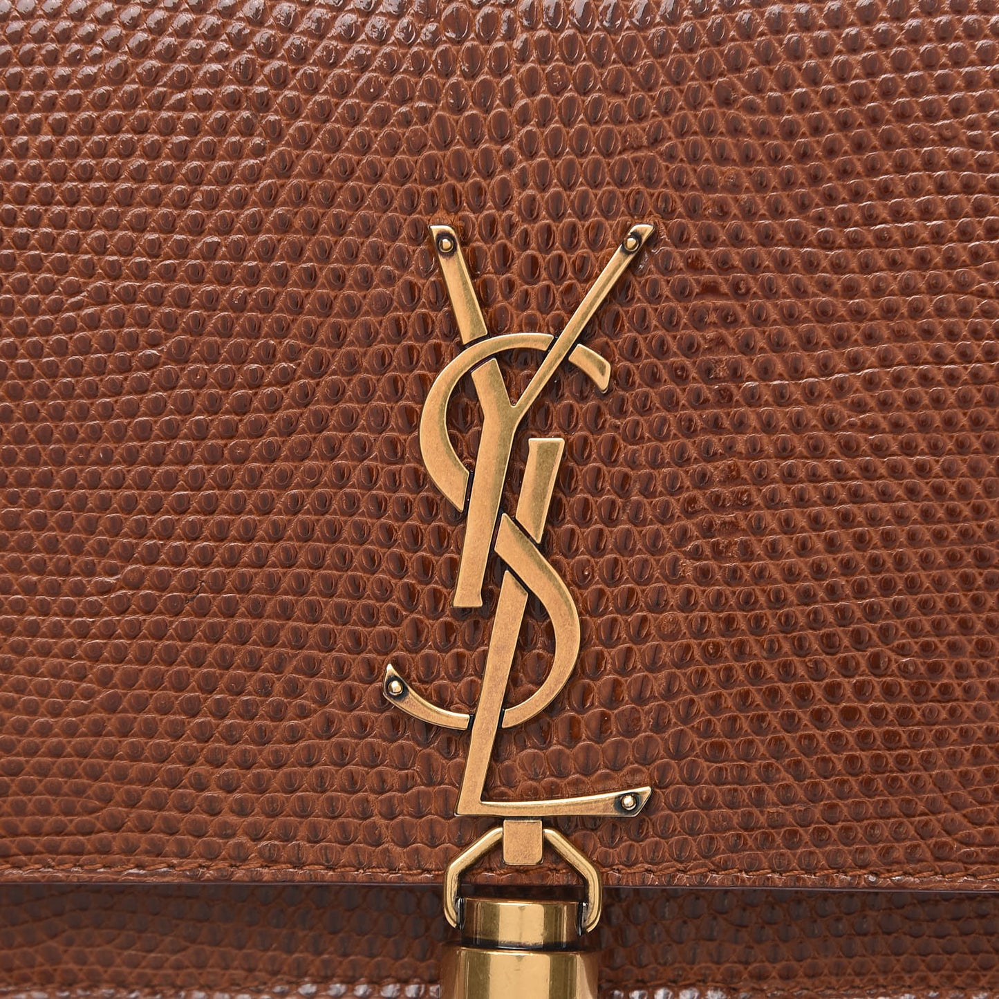 Lizard Kate Monogram Tassel Chain Wallet Cognac