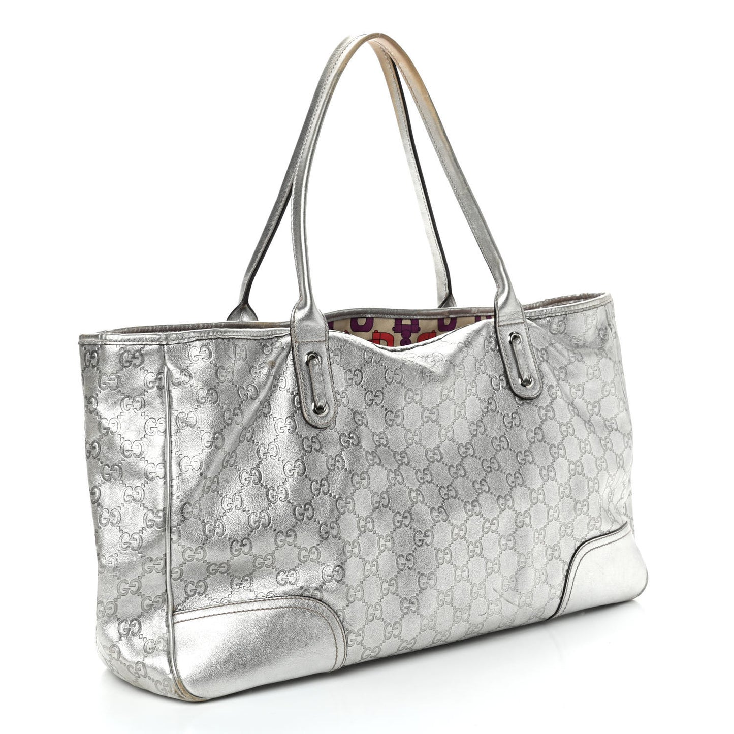 Metallic Guccissima Large Princy Tote Silver