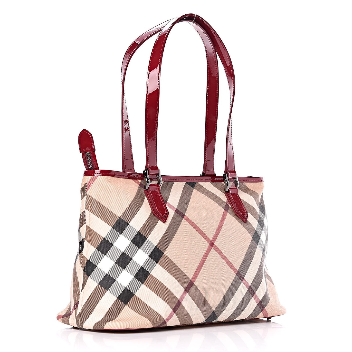 Patent Nova Check Shopper Tote Red