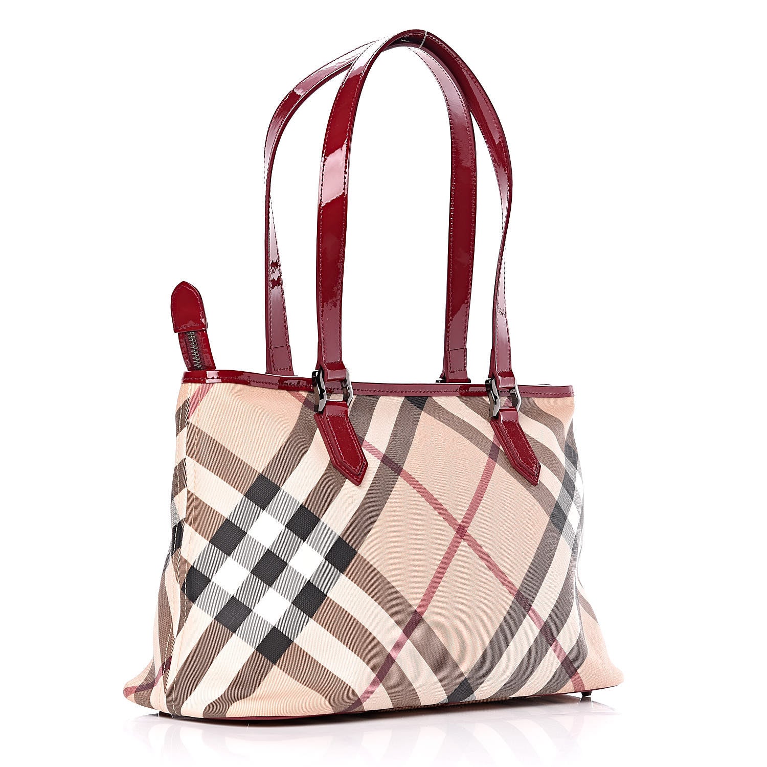 Burberry Patent Nova Check Shopper Tote Red 3 of 10