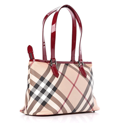 Burberry Patent Nova Check Shopper Tote Red 3 of 10