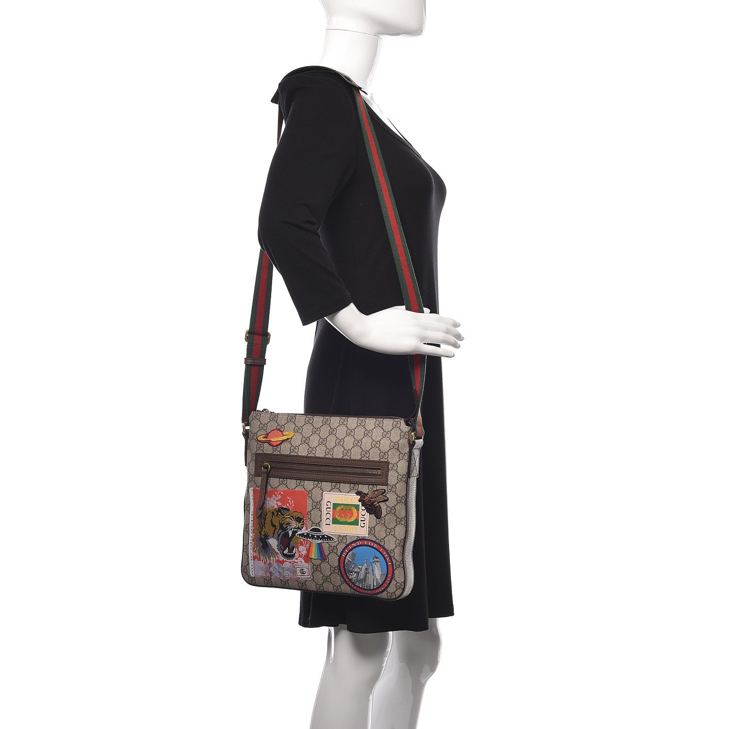 Gucci Soft GG Supreme Monogram Courrier Web Medium Flat Messenger Bag Beige New Acero Multicolor 2 of 9