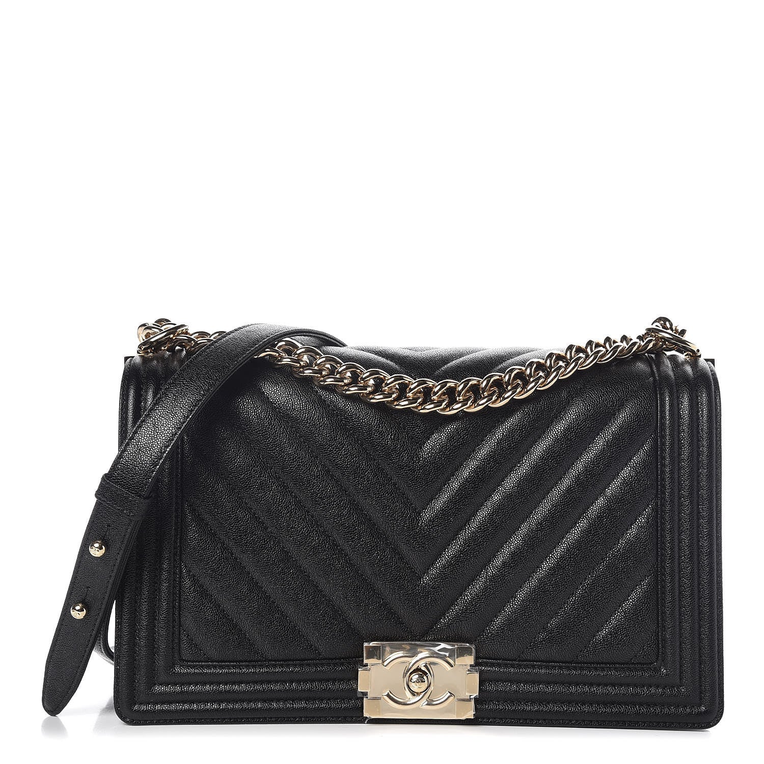 Chanel Caviar Chevron Quilted New Medium Boy Flap Black 1 of 10