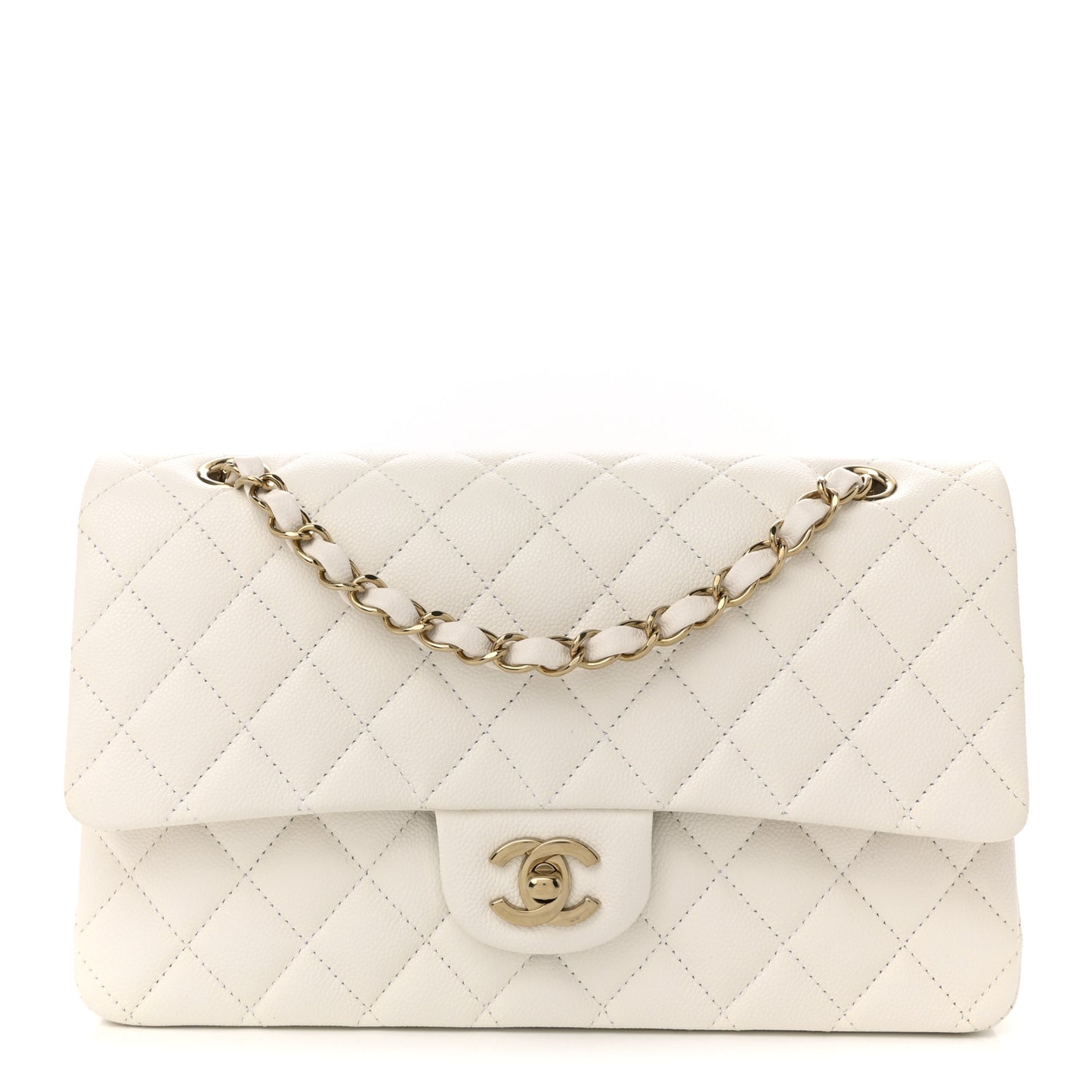 Caviar Quilted Medium Double Flap White