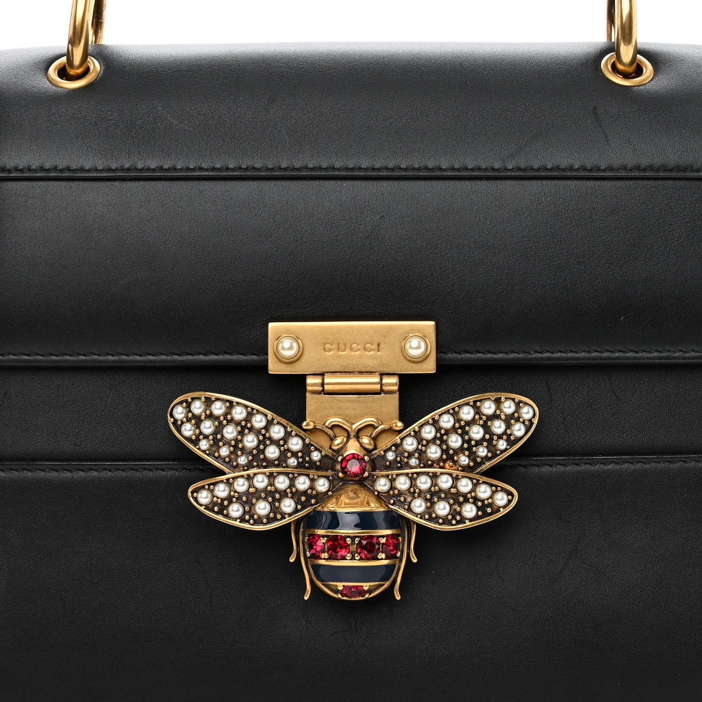 Calfskin Sylvie Web Small Queen Margaret Top Handle Bag Black