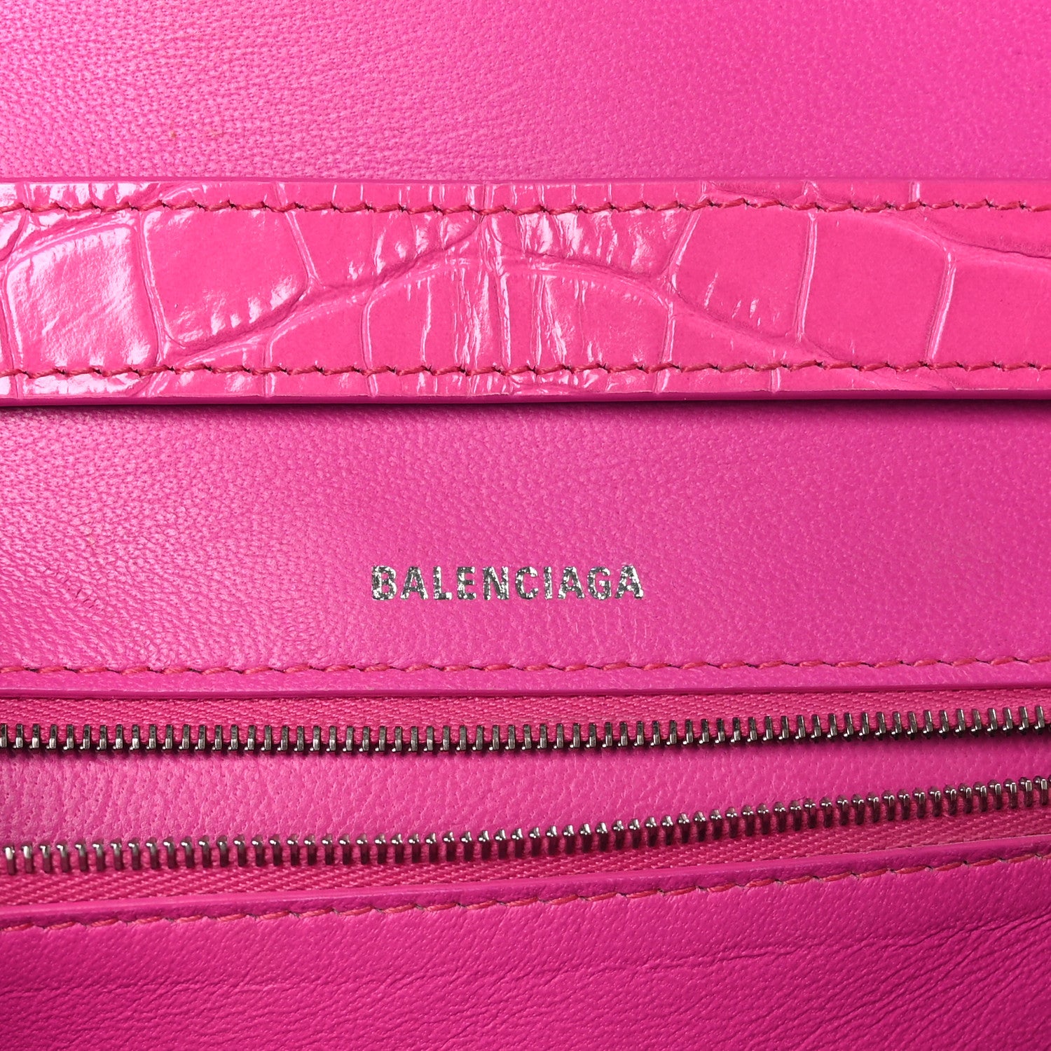 Balenciaga Shiny Calfskin Crocodile Embossed Small Hourglass Sling Shoulder Bag Fuchsia 6 of 15