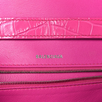 Balenciaga Shiny Calfskin Crocodile Embossed Small Hourglass Sling Shoulder Bag Fuchsia 6 of 15