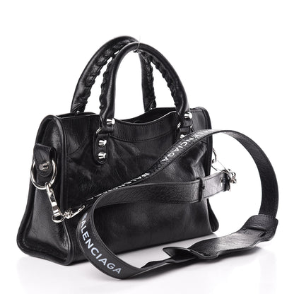 Balenciaga Agneau Classic Silver Hardware Mini City Logo Strap Black White 3 of 11