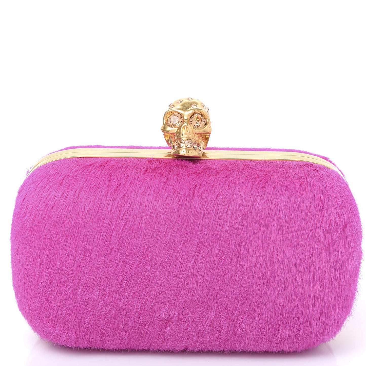 Calf Hair Skull Box Clutch Bright Pink