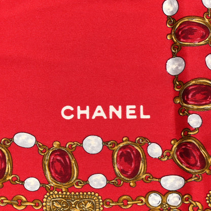Chanel Silk Jewel Printed Square Scarf Red Multicolor 2 of 3