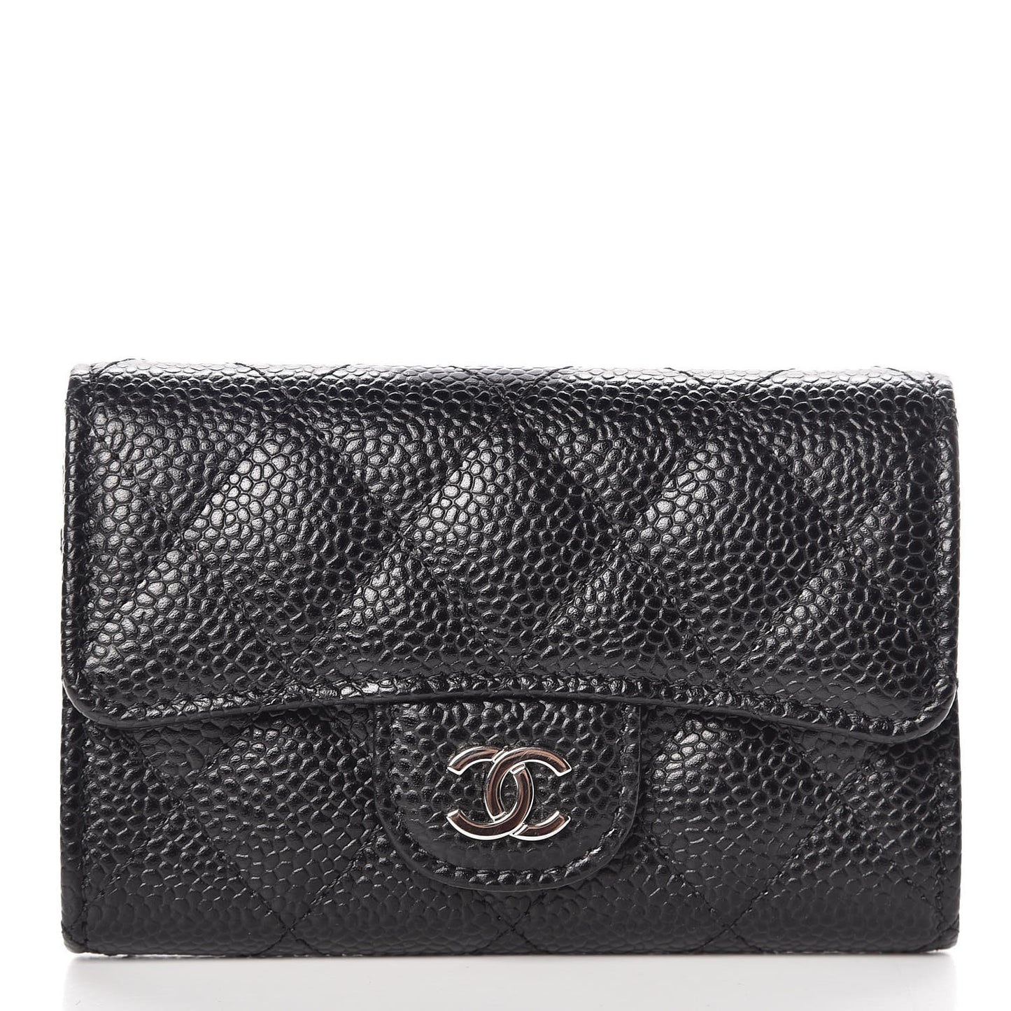 Caviar Quilted Flap Card Holder Black