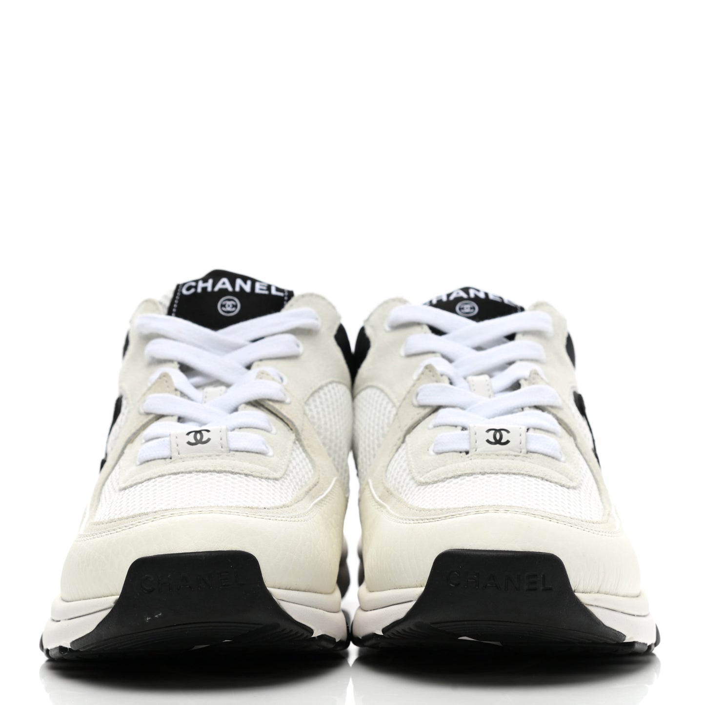 Mesh Suede Calfskin Grained Calfskin Womens CC Sneakers 38 White Black