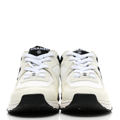 Chanel Mesh Suede Calfskin Grained Calfskin Womens CC Sneakers 38 White Black 2 of 9