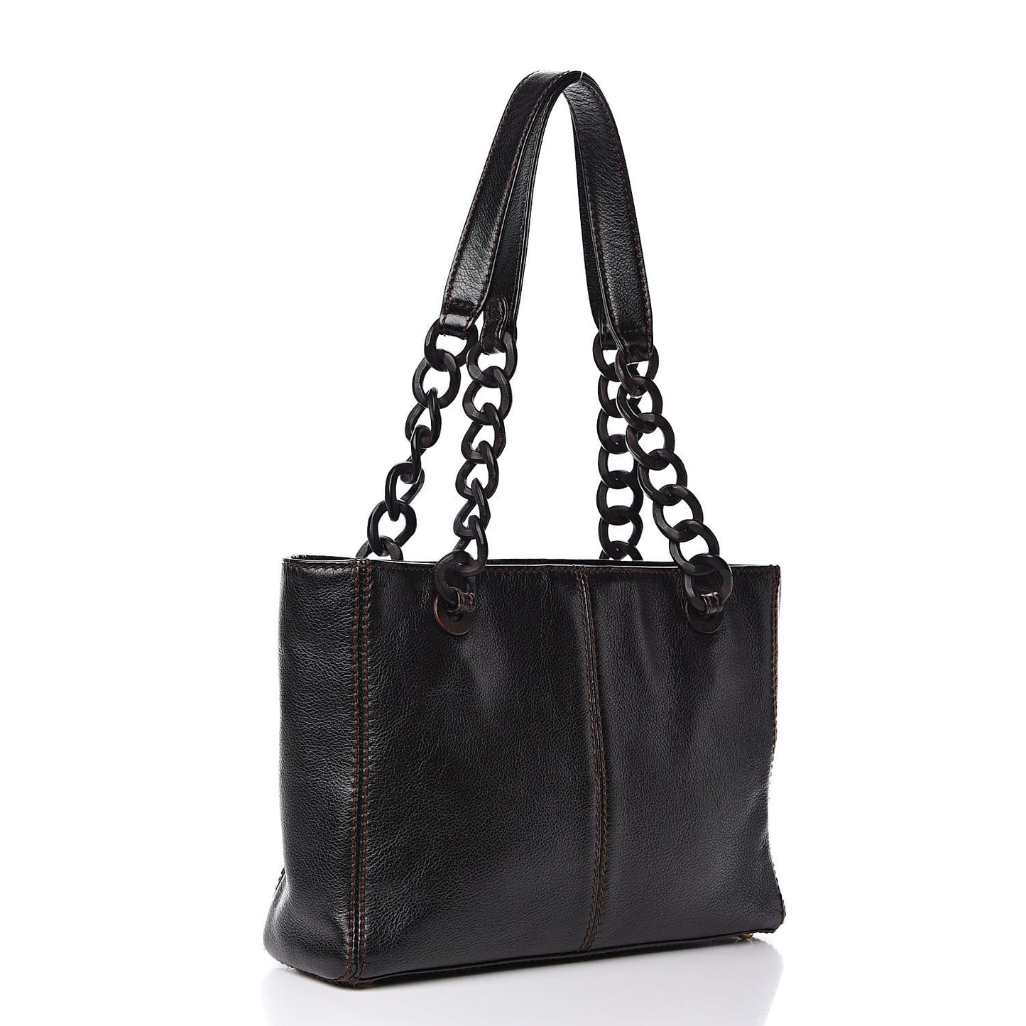 Calfskin Wood Chain Tote Black