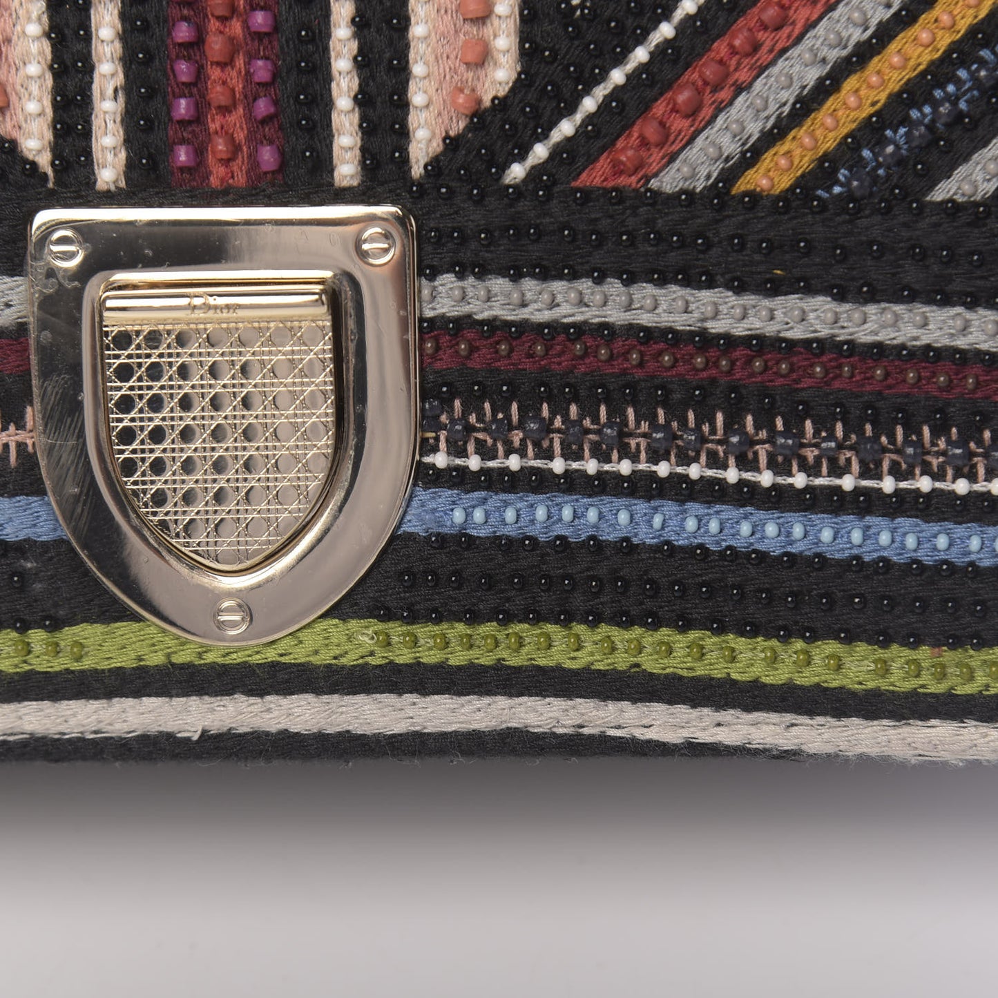 Embroidered Striped Medium Diorama Flap Bag Multicolor