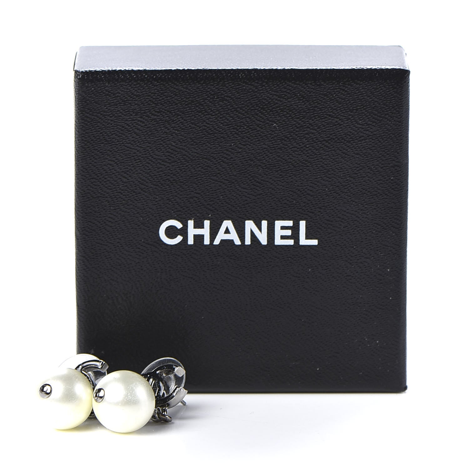 Chanel Glitter Pearl Enamel CC Drop Earrings Ruthenium Black 5 of 5