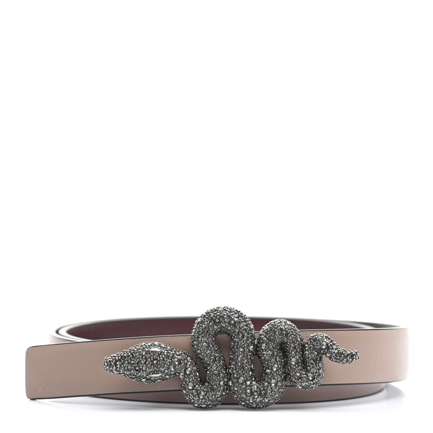 Calfskin Crystal Embellished Snake 20mm Reversible Belt 70 Burgundy