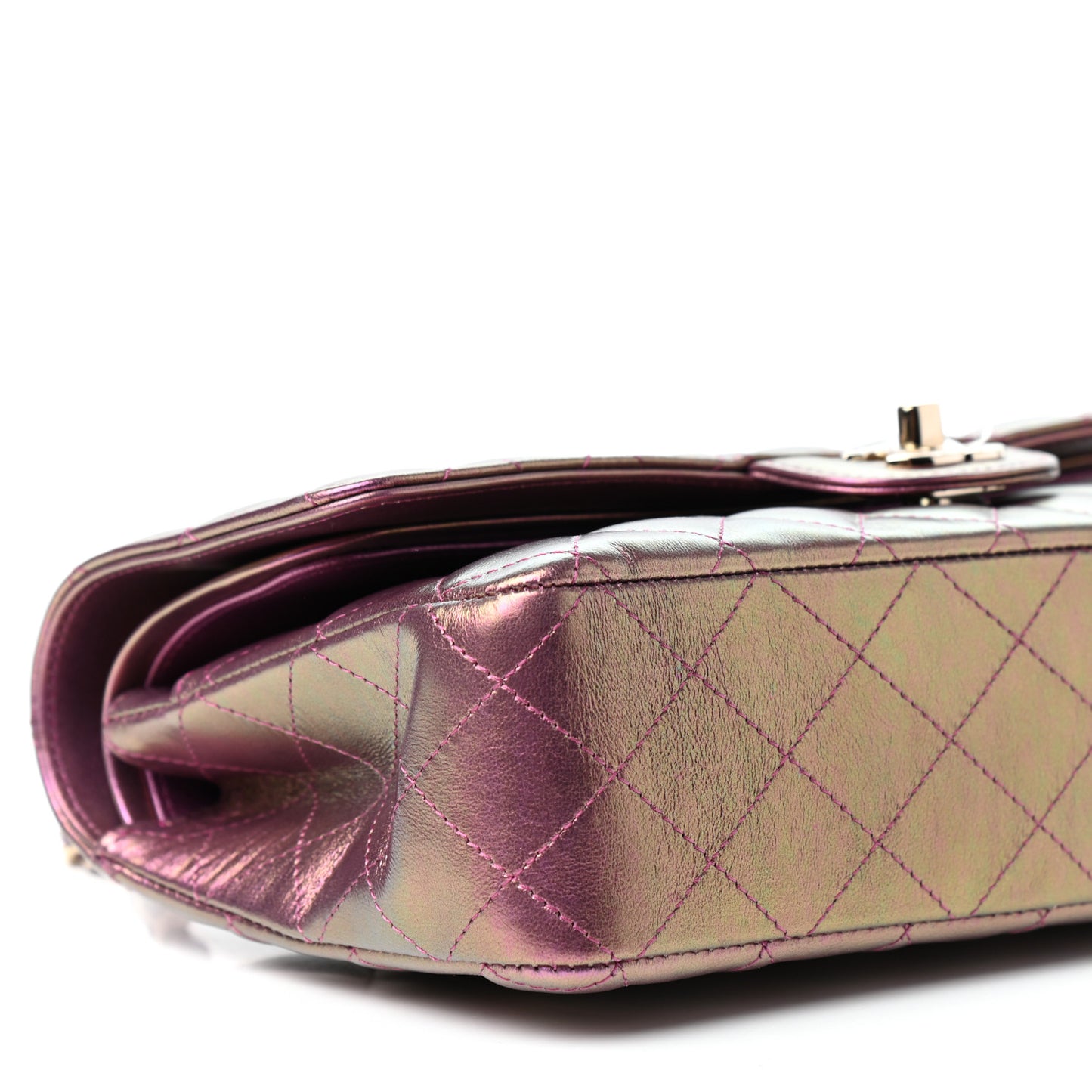 Iridescent Lambskin Quilted Medium Double Flap Purple