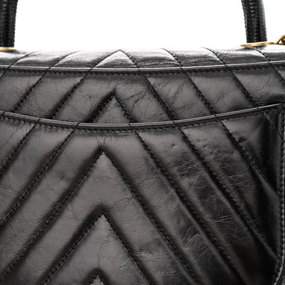 Chanel Calfskin Lizard Chevron Quilted Medium Coco Handle Flap Black 14 of 15