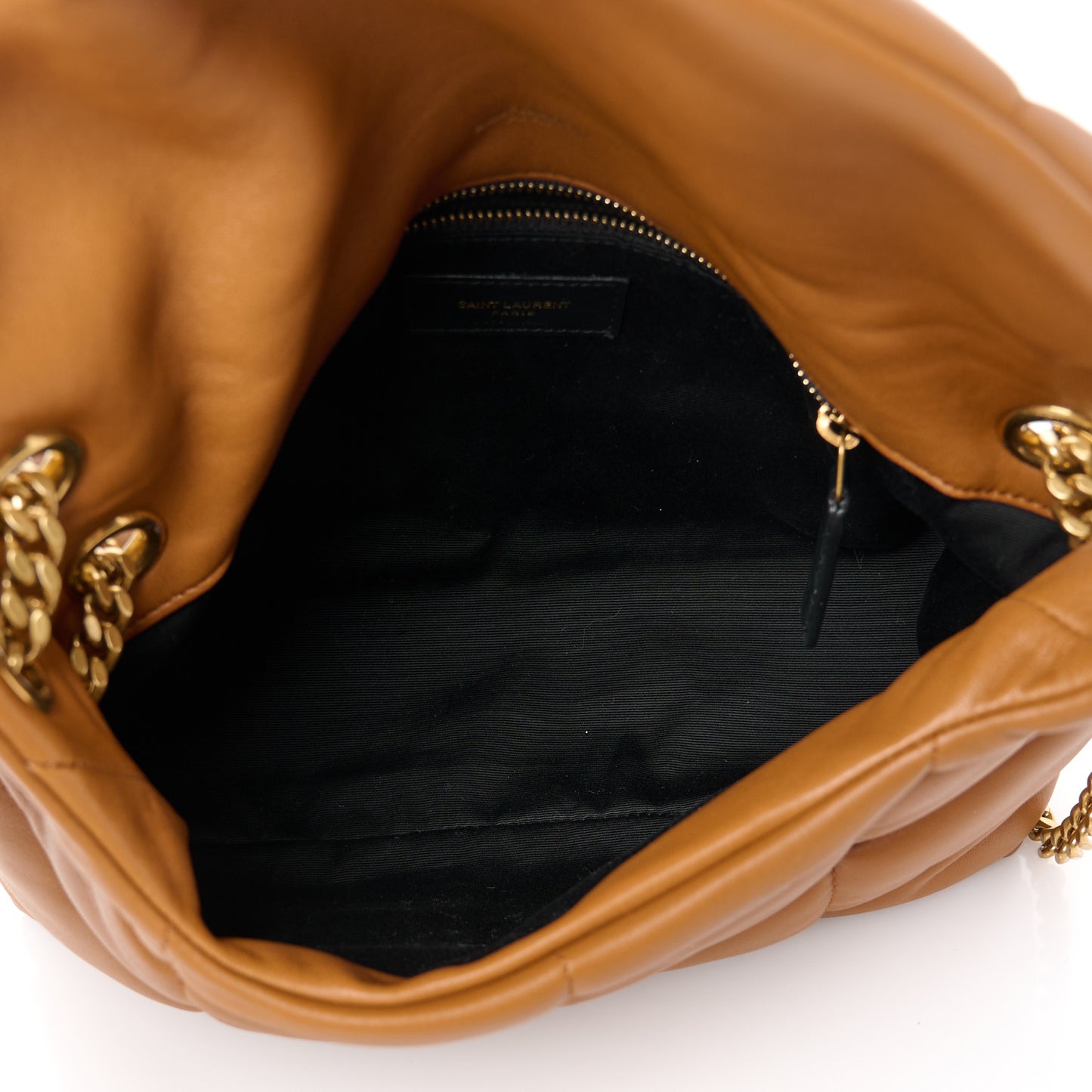 Lambskin Quilted Medium Loulou Puffer Monogram Chain Satchel Miel Dark