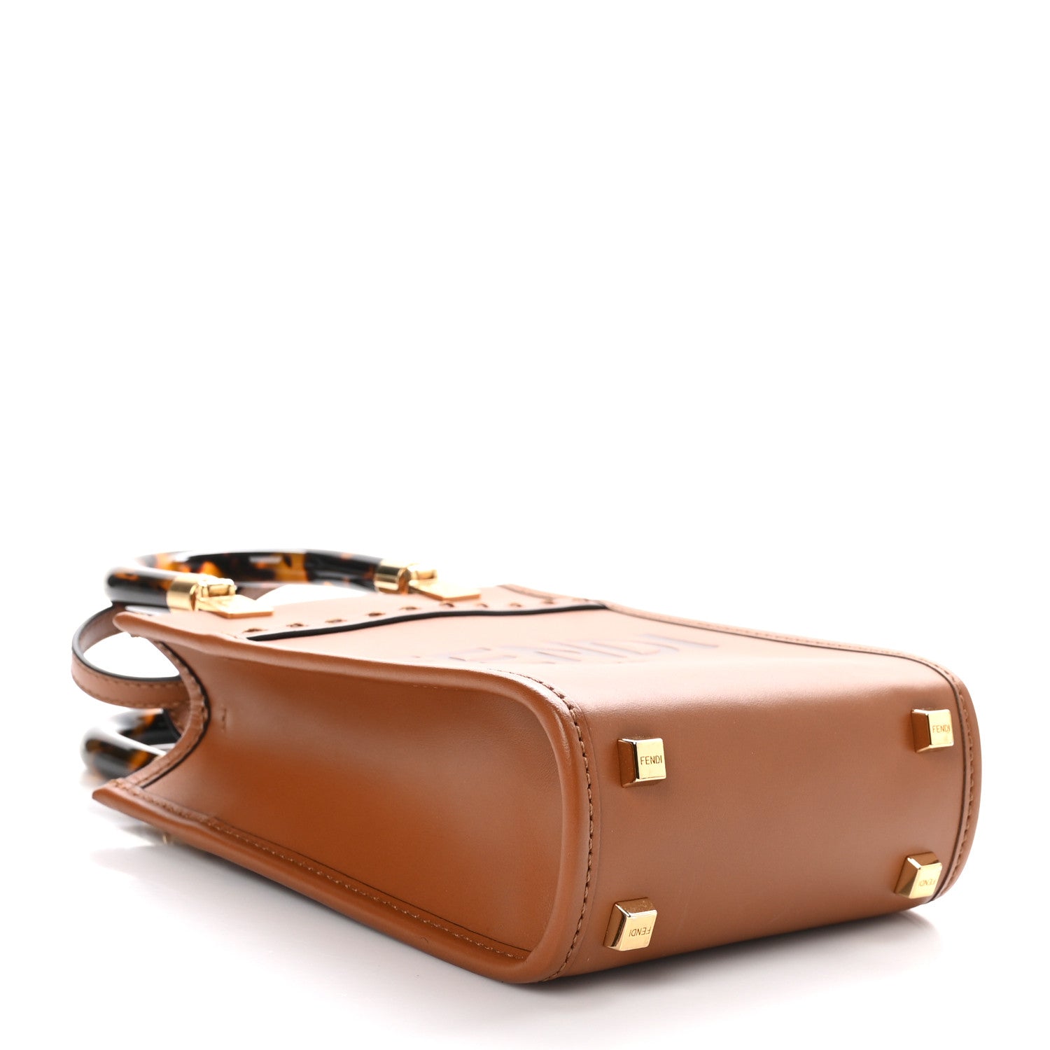 Fendi Vitello King Plexiglass Logo Embossed Mini Fendi Sunshine Shopper Tote Cuoio 4 of 10