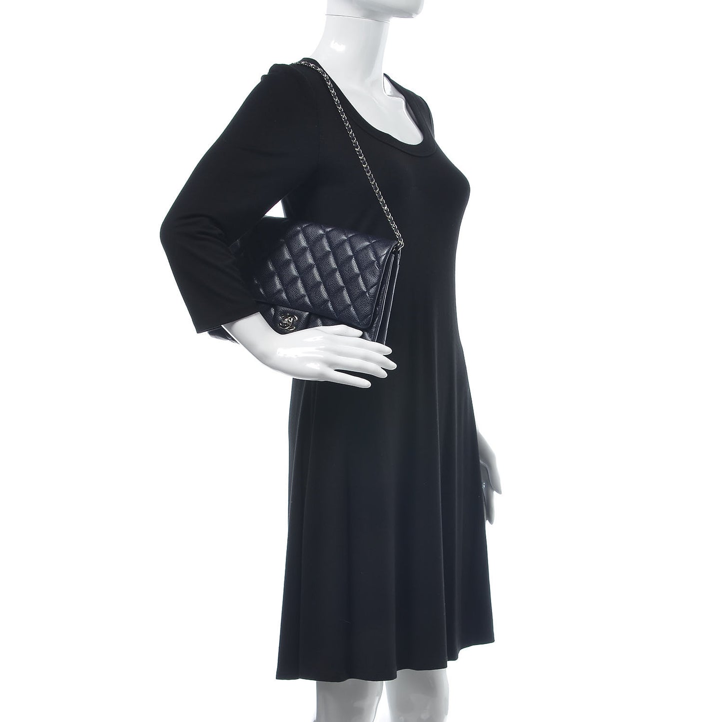 Caviar Quilted Clutch With Chain Flap Blue
