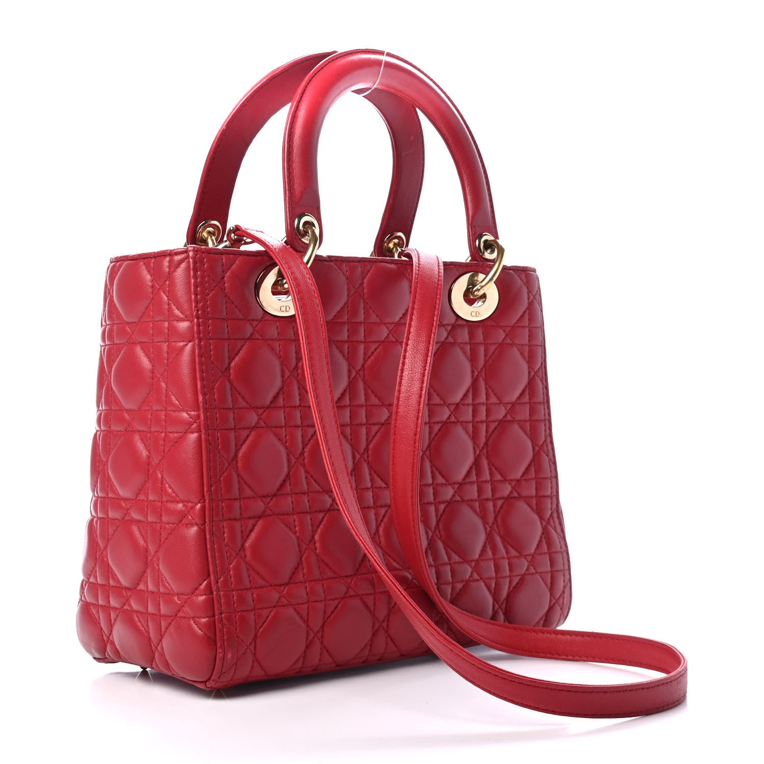 Christian Dior Lambskin Cannage Medium Lady Dior Red 2 of 4