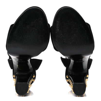 Gucci Kid Scamosciato Studded Buckle Platform Sandals 37 Black Gold 5 of 11