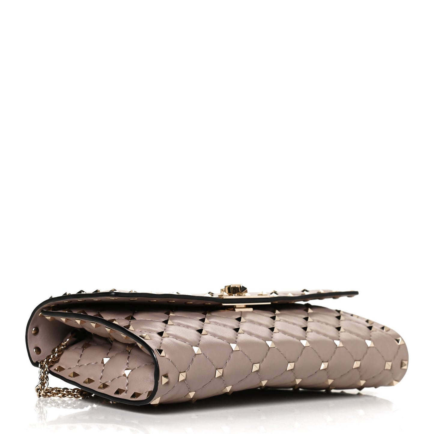 Lambskin Rockstud Spike Wallet on Chain Poudre