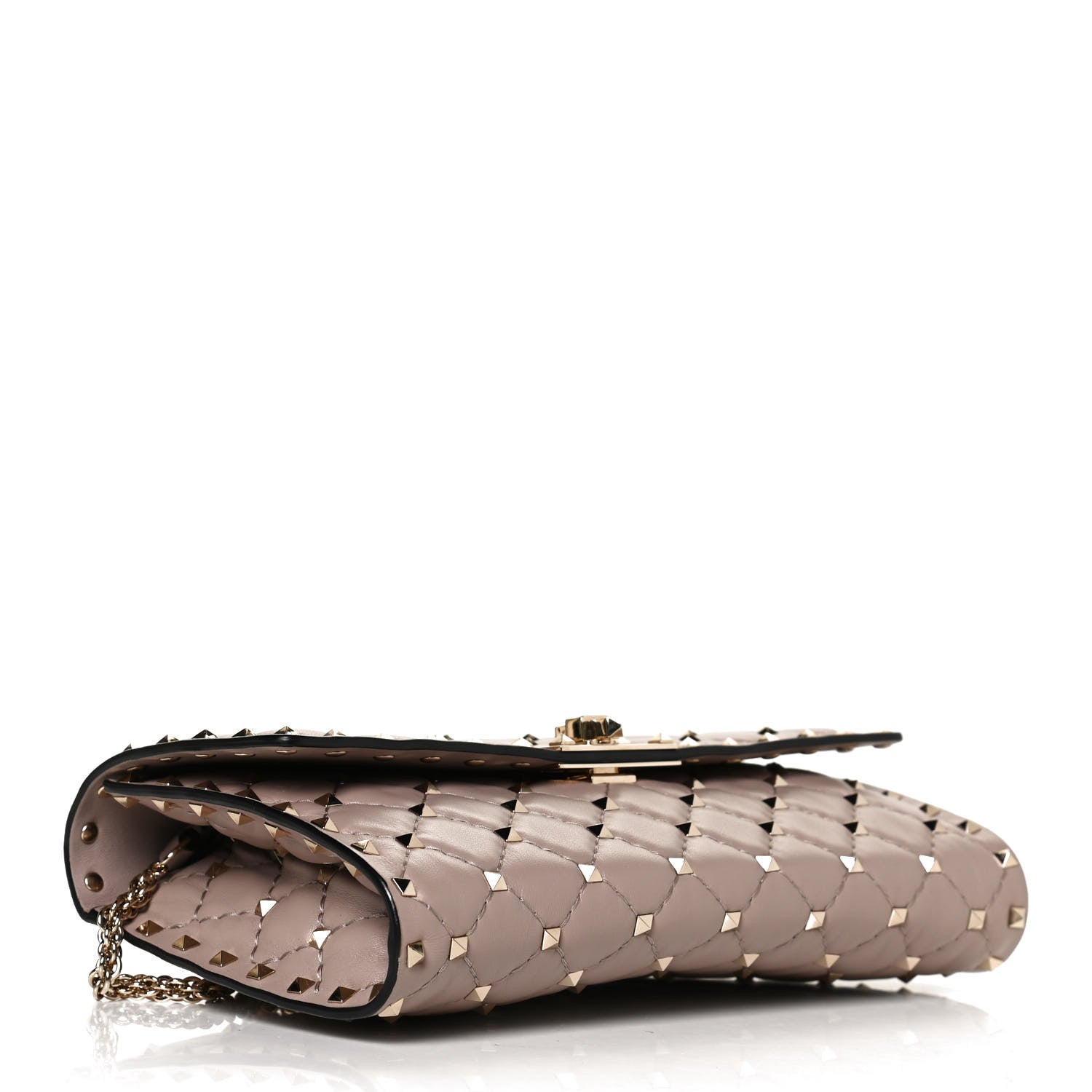 Valentino Garavani Lambskin Rockstud Spike Wallet on Chain Poudre 4 of 10