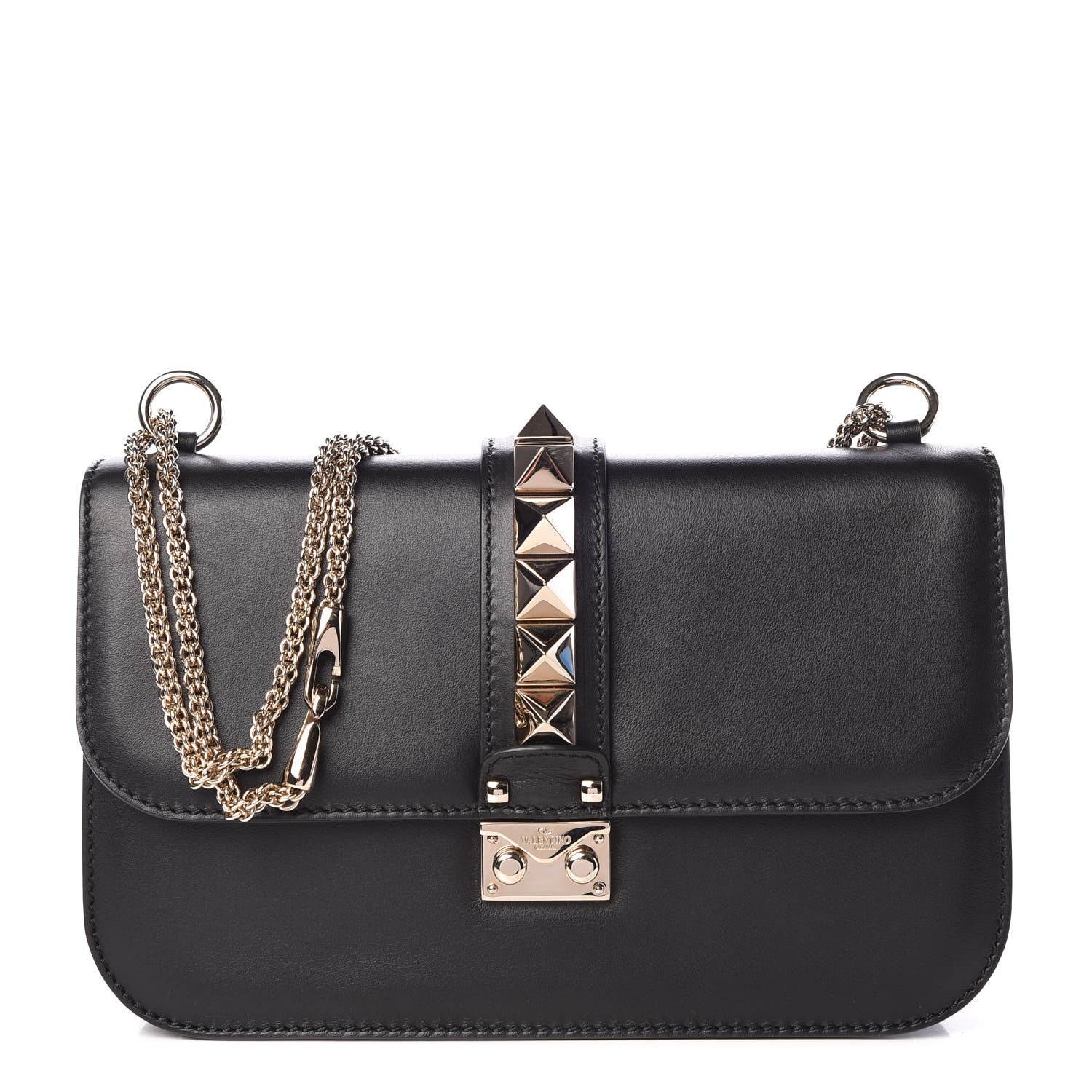 Valentino Garavani Vitello Medium Glam Lock Rockstud Flap Black 1 of 6