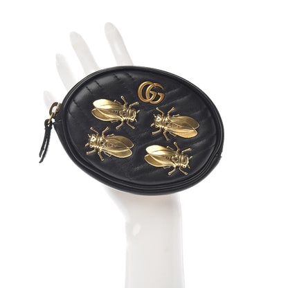 Gucci Calfskin Matelasse Animal Studs GG Marmont Round Wrist Pouch Black 2 of 6