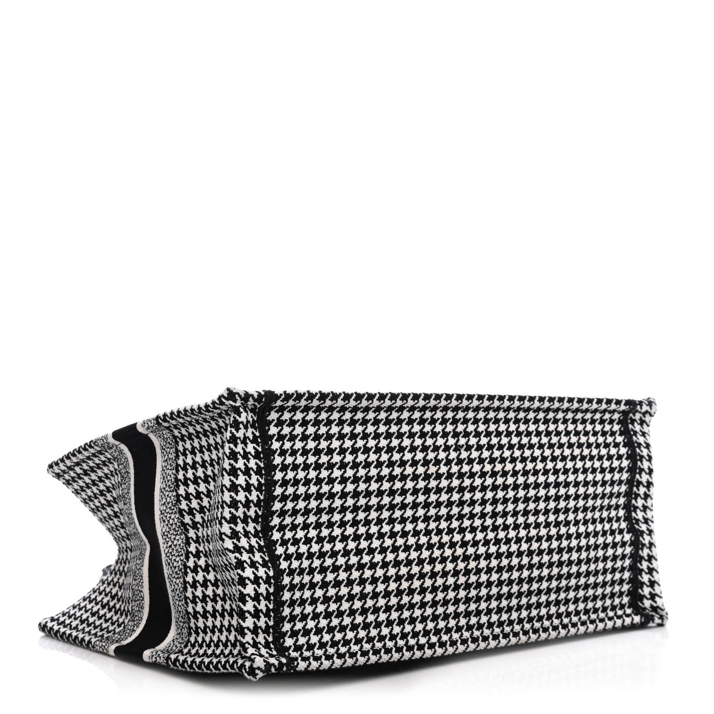 Canvas Houndstooth Embroidered Medium Book Tote Black White