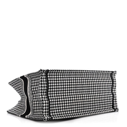 Christian Dior Canvas Houndstooth Embroidered Medium Book Tote Black White 3 of 4