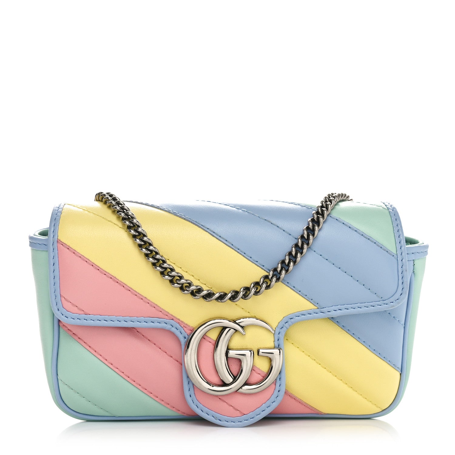 Gucci Calfskin Matelasse Diagonal Super Mini GG Marmont Shoulder Bag Multicolor Pastel 1 of 11
