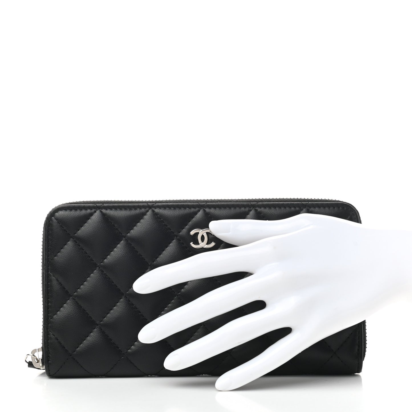 Lambskin Quilted Large Gusset Zip Around Wallet Black
